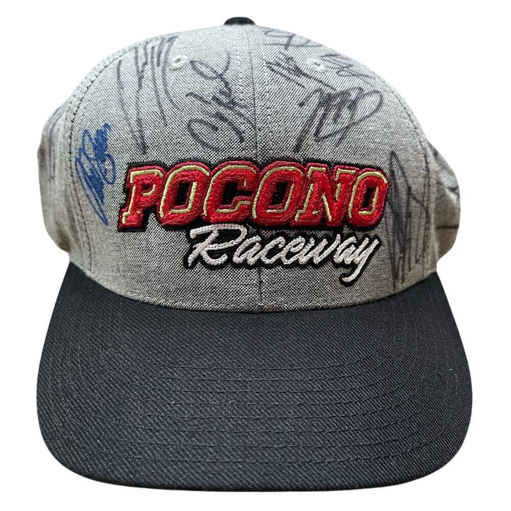 Pocono Raceway Multi Autographed Nascar Racing Trucker Snapback Hat Cap - Picture 2 of 9
